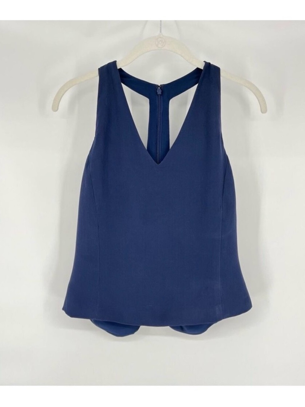 M|A|G 100% Silk Navy Blue Racerback Sleeveless Blouse Zip Back Lined Size 10**